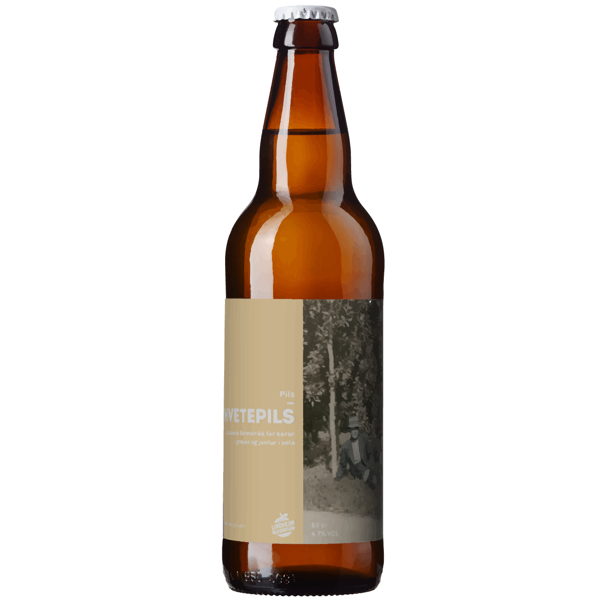 Flaske av ØyetePils, en lys pilsner med 4,7% alkohol, perfekt for varme dager i solen.