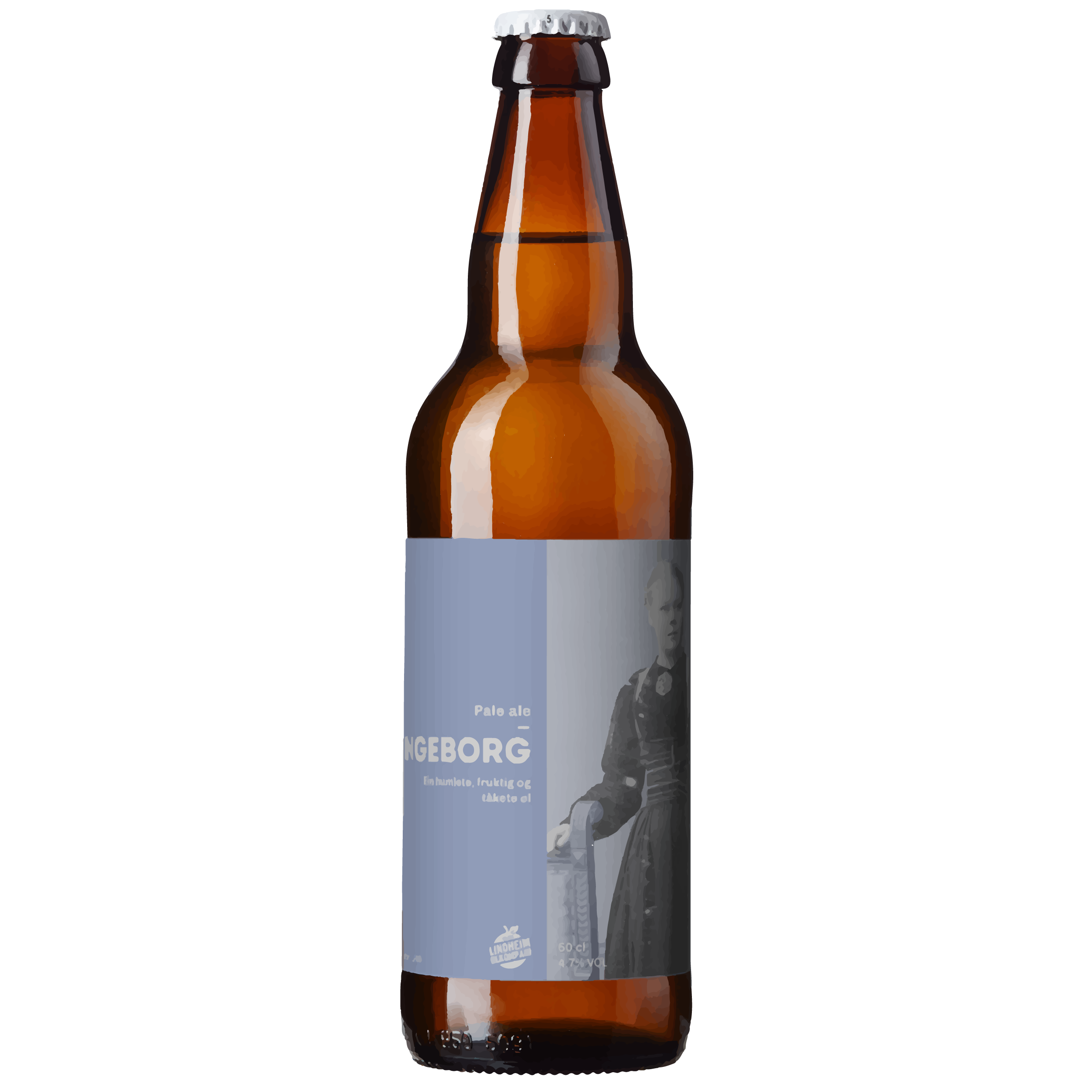 Flaske med pale ale fra Ingeborg, med et stilrent design og ekte norsk håndverk. Perfekt for enhver anledning.