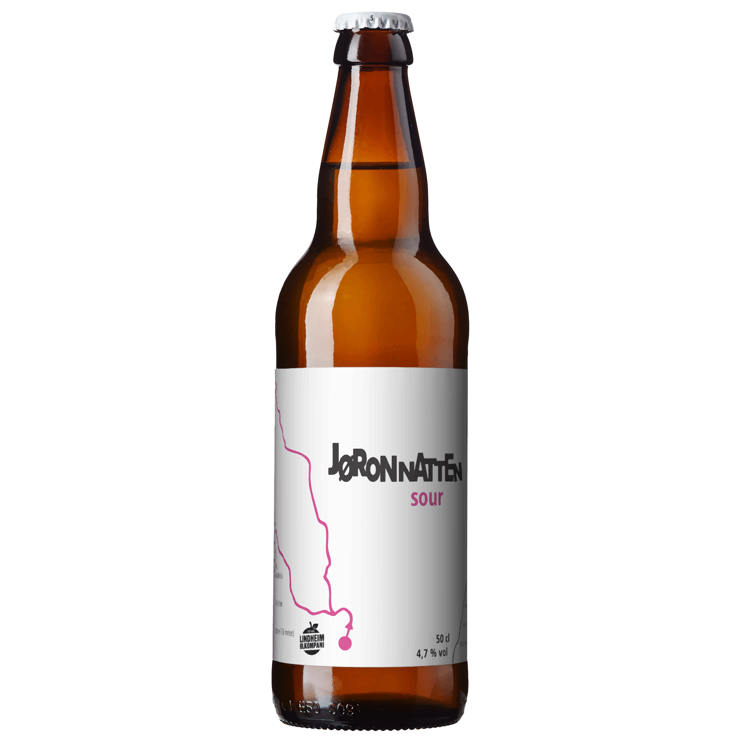 Flaske av Jøronnatten Sour, en 4,7% alkoholholdig øl med unik smak og stilren design.