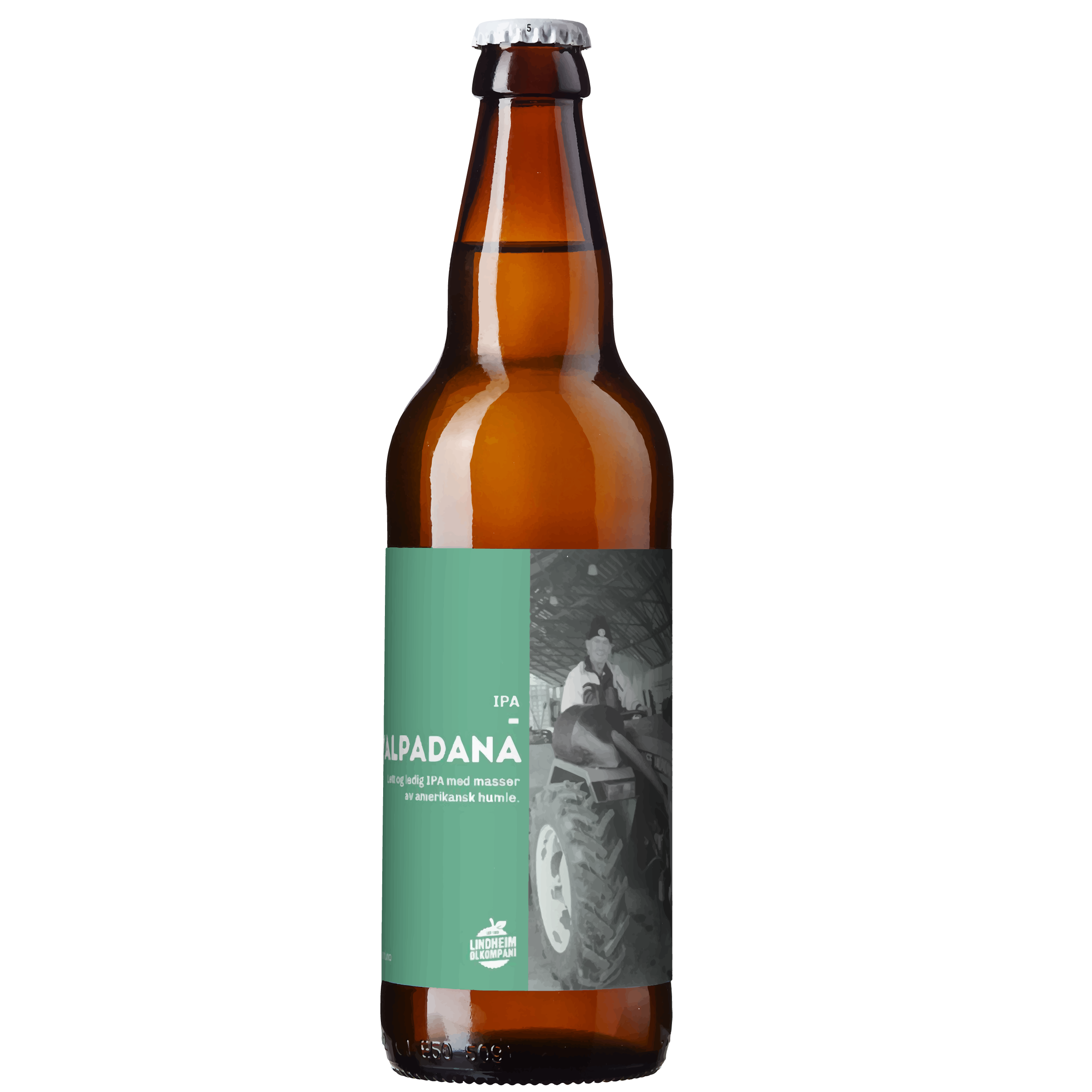 Alt-tekst: Flaske med Alpadrana IPA med amerikanske humletyper fra Lindheim Økologiske Bryggeri.